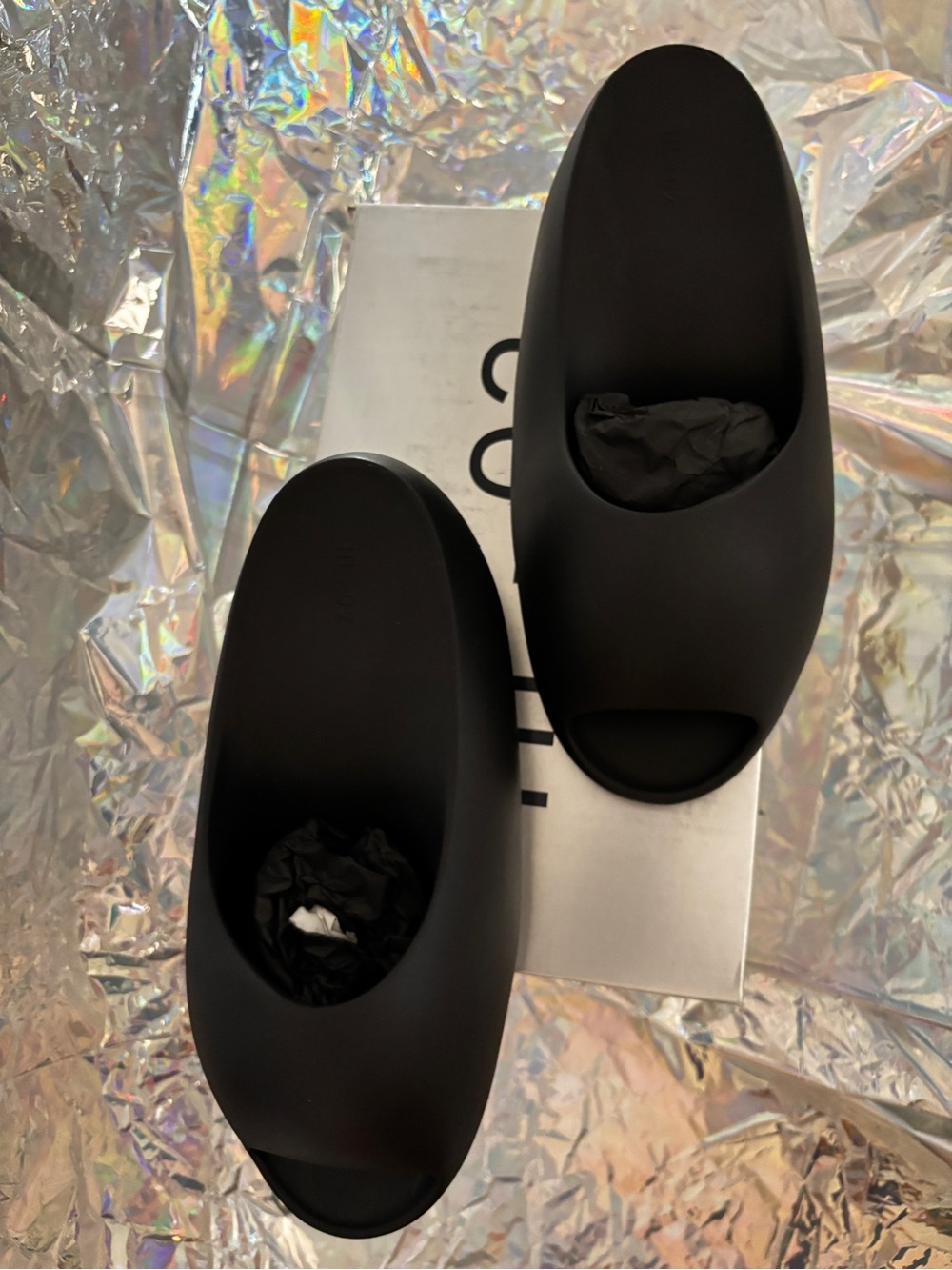 Yeezy Women’s Matte Black Open-Toe Slide Mules